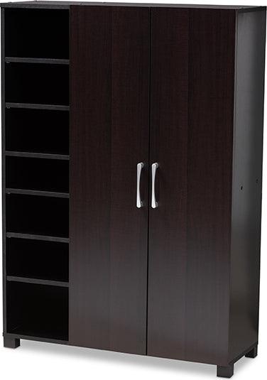 Wholesale Interiors Shoe Storage - Marine Wenge And Black Finished 2-Door Wood Entryway Shoe Storage Cabinet With Open Shelves