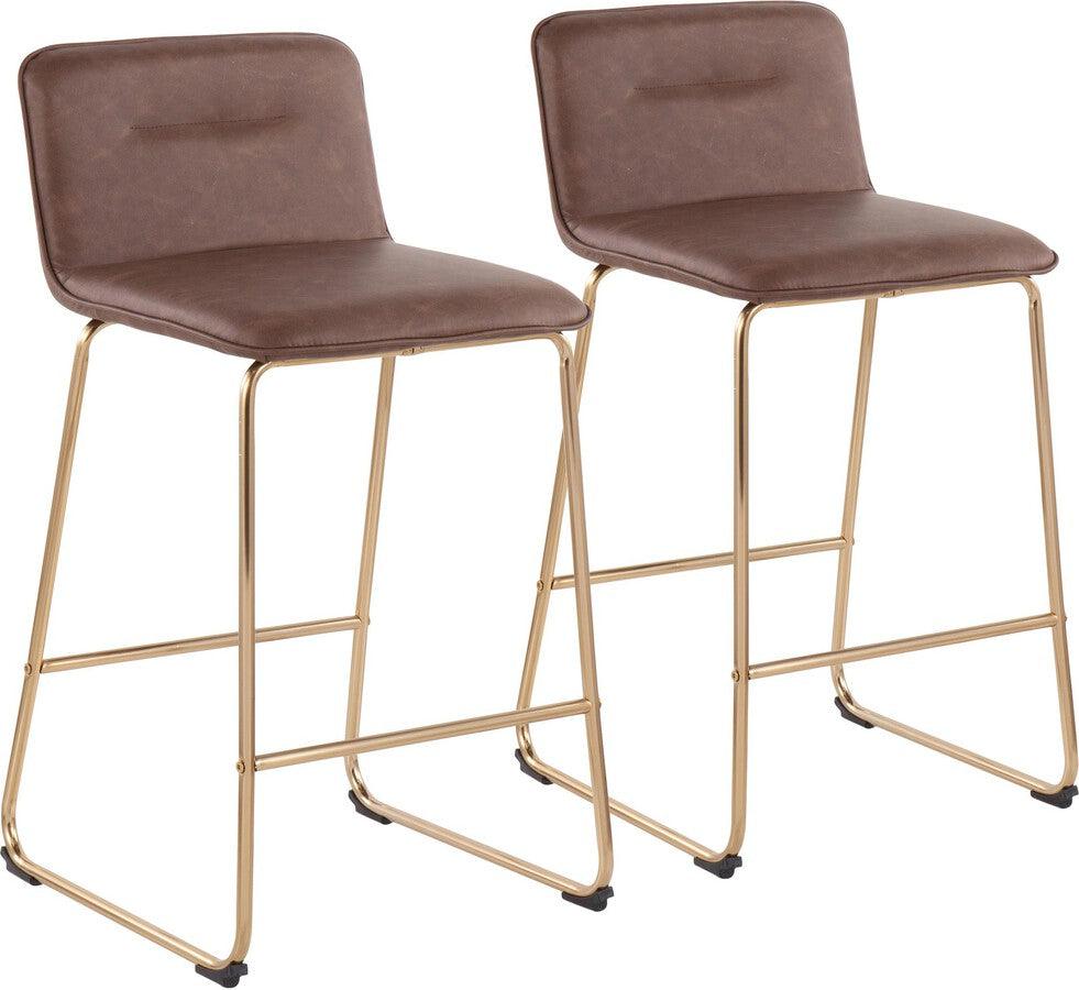 Lumisource Barstools - Casper Fixed-Height Contemporary Counter Stool in Gold Metal and Espresso Faux Leather - Set of 2