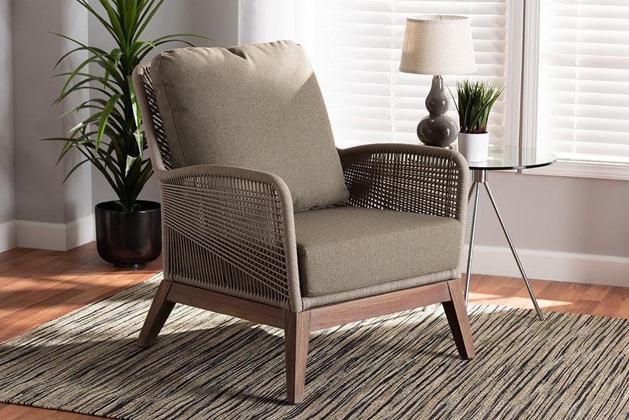 Wholesale Interiors Accent Chairs - Jennifer Mid-Century Grey Woven Rope Mahogany Accent Chair