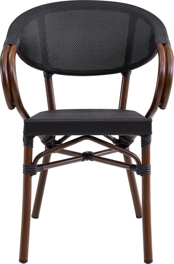Euro Style Dining Chairs - Jannie Stacking Armchair in Black Textylene Mesh with Brown Frame - Set of 2