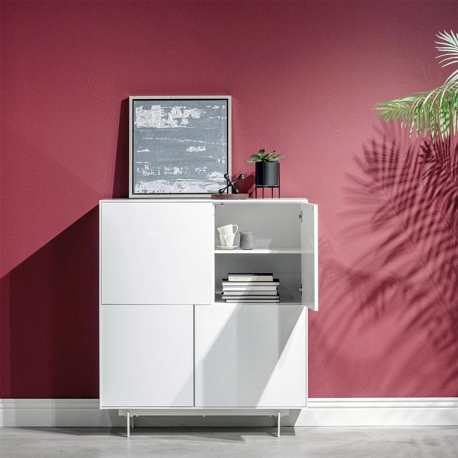 Euro Style Buffets & Cabinets - Birmingham 43" Cabinet Stand in High Gloss White Lacquer with White Steel Base