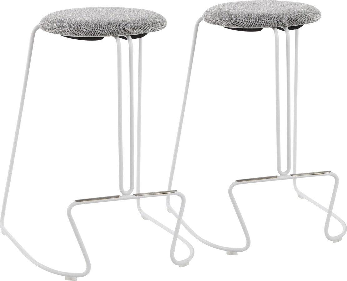 Lumisource Barstools - Finn Contemporary Counter Stool in White Steel and Charcoall Fabric - Set of 2