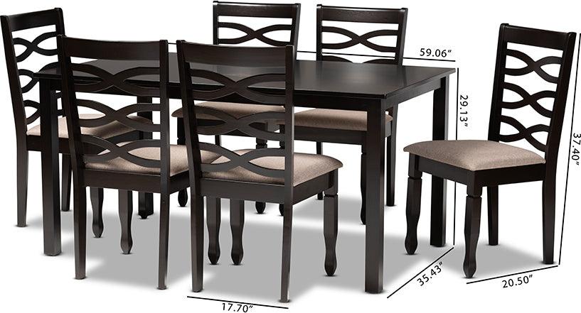 Wholesale Interiors Dining Sets - Lanier Sand Fabric Upholstered Dark Brown Finished Wood 7-Piece Dining Set