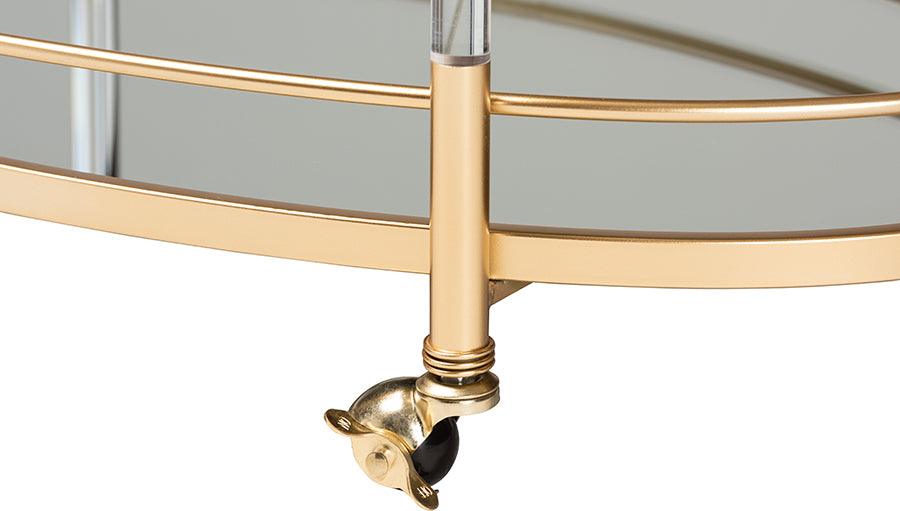 Wholesale Interiors Bar Units & Wine Cabinets - Nakano Contemporary Glam and Luxe Gold Metal and Mirrored Glass 2-Tier Wine Cart