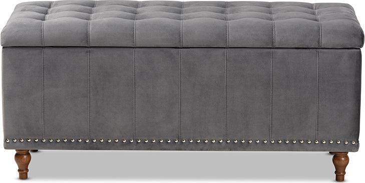 Wholesale Interiors Ottomans & Stools - Kaylee Modern and Contemporary Grey Velvet Button-Tufted Storage Ottoman Bench