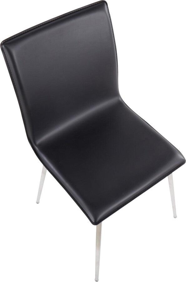 Lumisource Dining Chairs - Mason Contemporary Upholstered Chair in Brushed Stainless Steel and Black Faux Leather - Set of 2