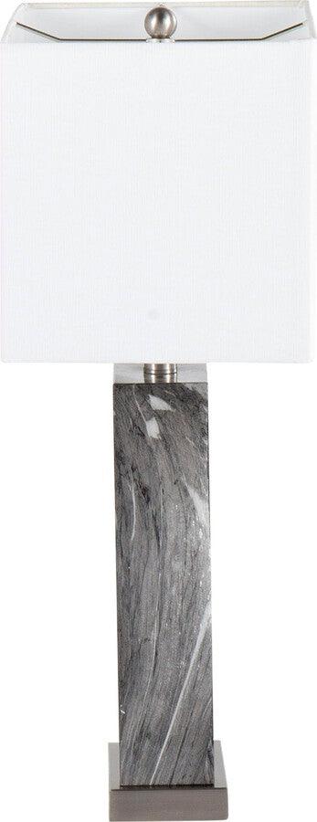 Lumisource Table Lamps - Cory Contemporary Table Lamp In Black Marble & Stainless Steel With White Linen Shade