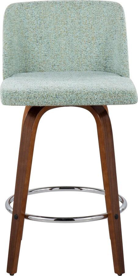Lumisource Barstools - Toriano Fixed-Height Counter Stool Walnut Wood & Light Green Fabric (Set of 2)