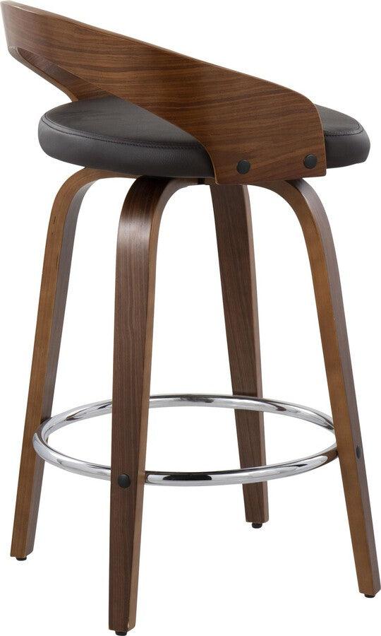 Lumisource Barstools - Grotto Counter Stool With Swivel In Walnut With Brown Faux Leather (Set of 2)