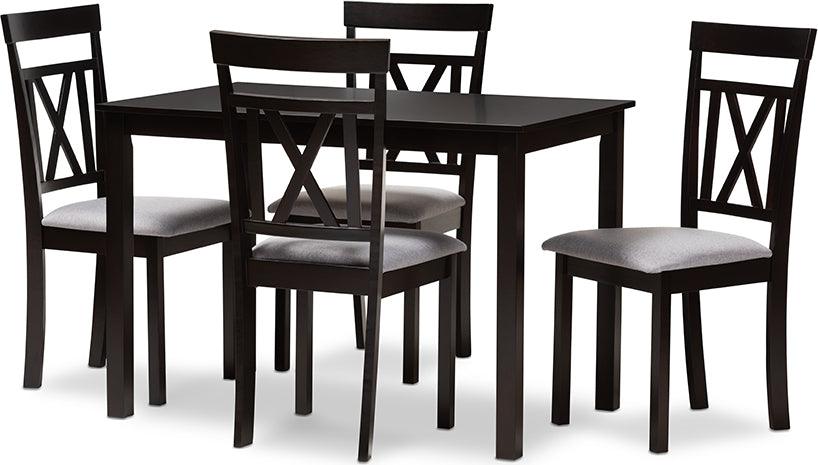 Wholesale Interiors Dining Sets - Rosie Espresso Brown Finished And Grey Fabric Upholstered 5-Piece Dining Set