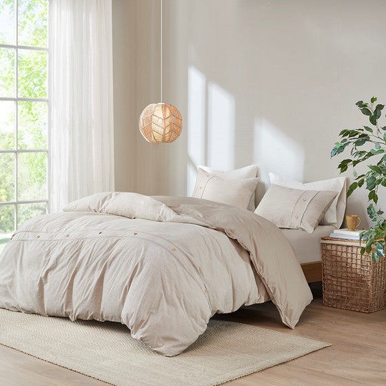 Olliix.com Duvet & Duvet Sets - 3 Piece Organic Cotton Oversized Duvet Cover Set Natural Cal King