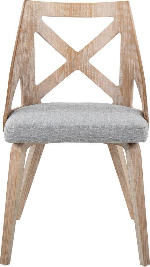 Lumisource Accent Chairs - Charlotte Farmhouse Chair In White Washed Wood & Grey Fabric (Set of 2)