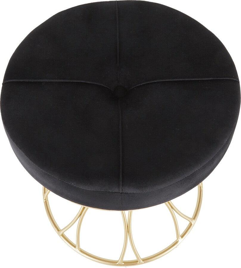 Lumisource Bedroom Vanity - Jasmine Contemporary Vanity Stool in Gold Metal and Black Velvet