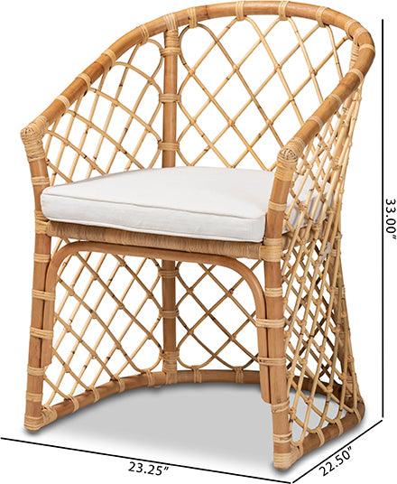 Wholesale Interiors Dining Chairs - Orchard Modern Bohemian White Fabric Upholstered and Natural Brown Rattan Dining Chair