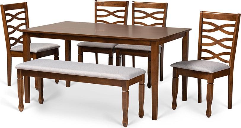 Wholesale Interiors Dining Sets - Lanier Grey Fabric Upholstered and Walnut Brown Finished Wood 6-Piece Dining Set