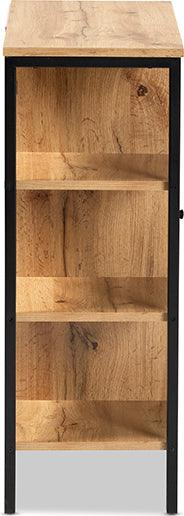 Wholesale Interiors Shoe Storage - Vander Oak Brown Finished Wood & Black Finished Metal 1-Door Shoe Storage Cabinet