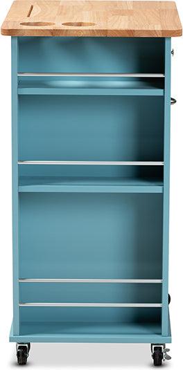 Wholesale Interiors Bar Units & Wine Cabinets - Liona Modern and Contemporary Sky Blue Finished Wood Kitchen Storage Cart