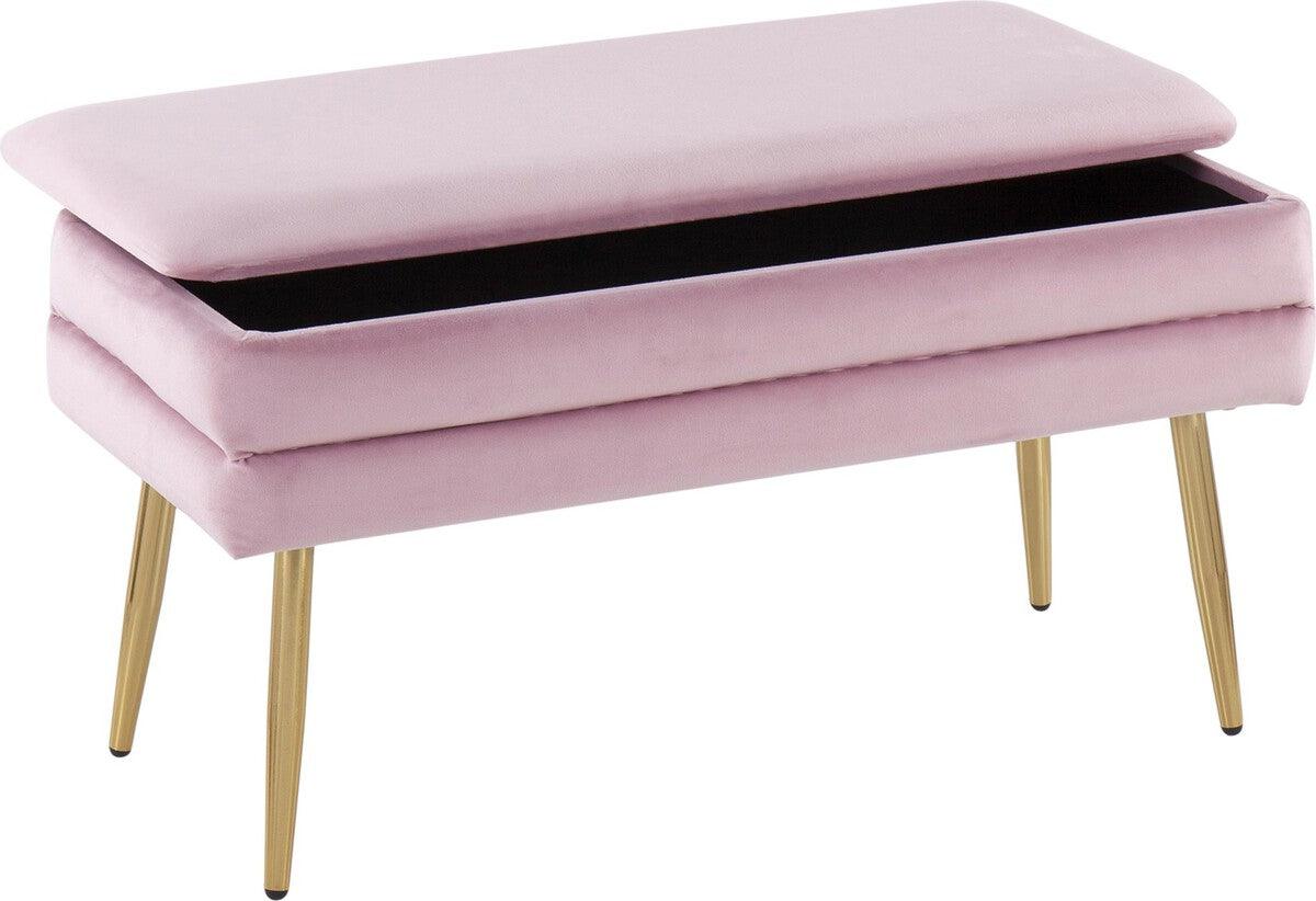 Lumisource Benches - Neapolitan Contemporary/Glam Storage Bench in Gold Steel & Blush Pink Velvet