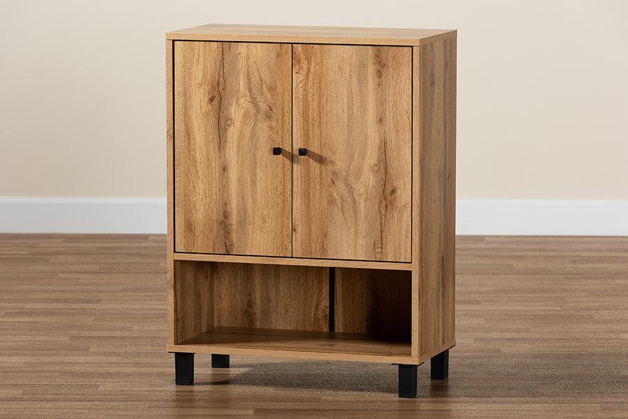 Wholesale Interiors Shoe Storage - Rossin Oak Brown Finished Wood 2-Door Entryway Shoe Storage Cabinet with Bottom Shelf