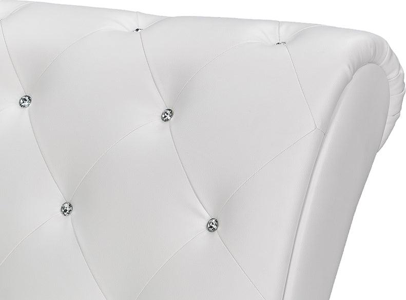 Wholesale Interiors Accent Chairs - Pease Contemporary White Faux Leather Upholstered Crystal Button Tufted Chaise Lounge
