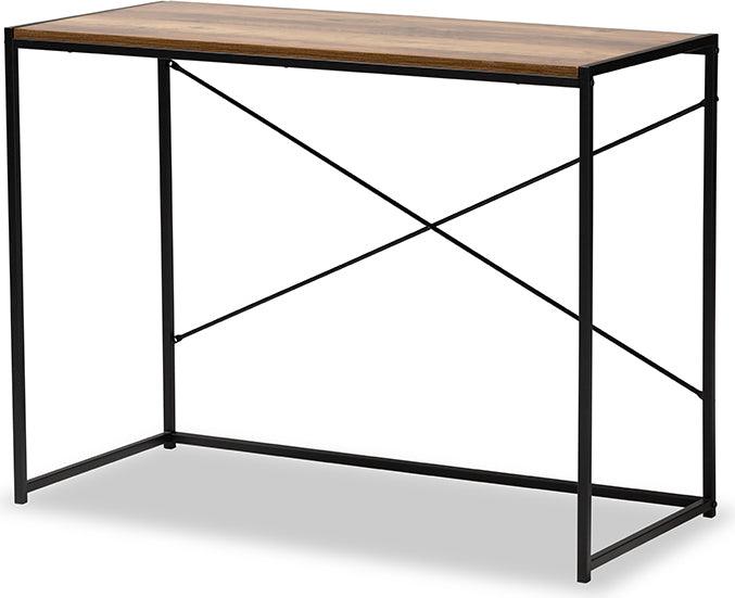 Wholesale Interiors Desks - Pauric Modern Industrial Walnut Brown Finished Wood and Black Metal Desk