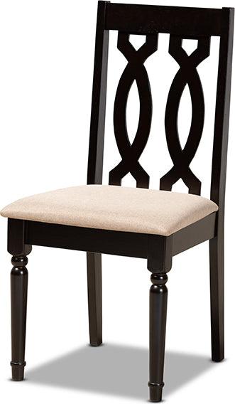 Wholesale Interiors Dining Sets - Mona Sand Fabric Upholstered and Dark Brown Finished Wood 5-Piece Dining Set
