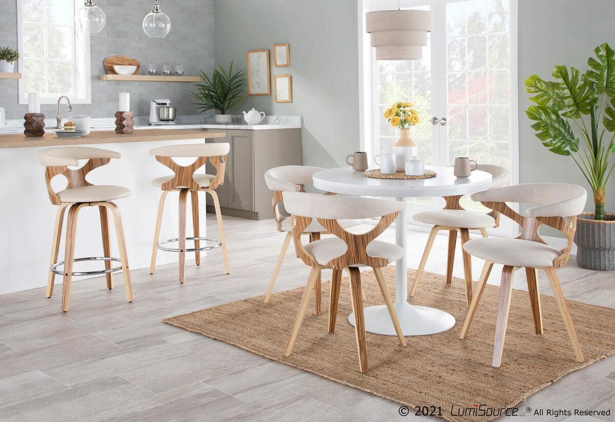 Lumisource Dining Chairs - Gardenia Mid-Century Modern Dining/accent Chair with Swivel in Zebra Wood & Cream Fabric