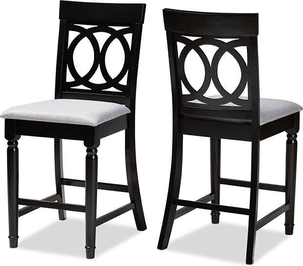 Wholesale Interiors Barstools - Verina Contemporary Grey Fabric Brown Finished 2-Piece Wood Counter Stool Set of 4