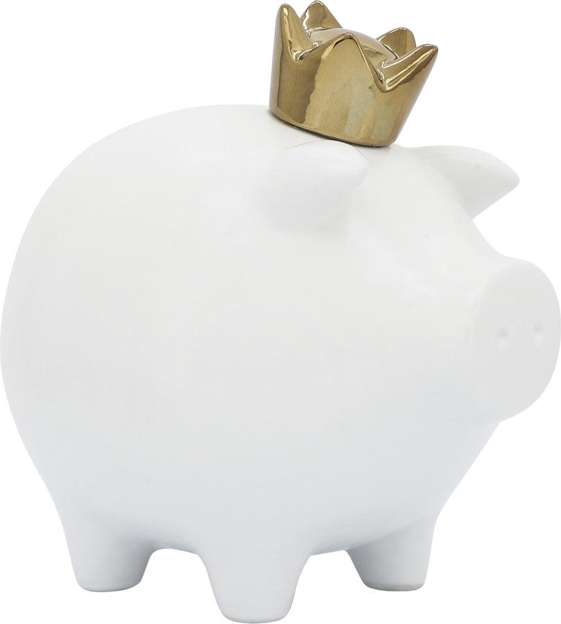 Sagebrook Home Decorative Objects - Ceramic 8" Pig With Crown White