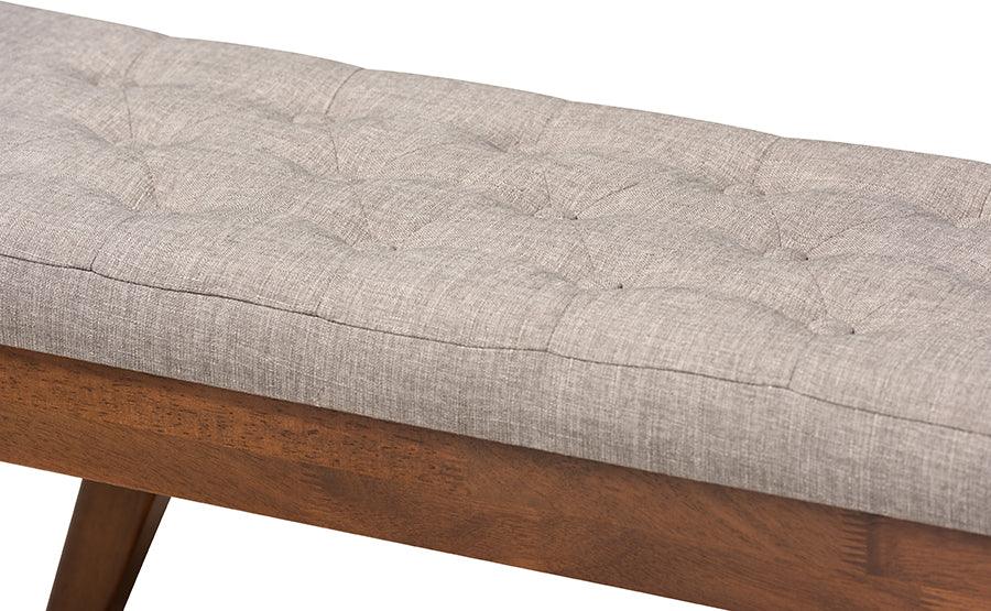 Wholesale Interiors Benches - Alona Mid-Century Modern Light Grey Fabric Upholstered Wood Dining Bench
