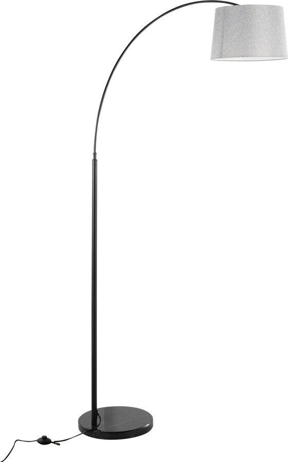 Lumisource Floor Lamps - March Contemporary Floor Lamp In Black Marble & Black Metal With Grey Linen Shade