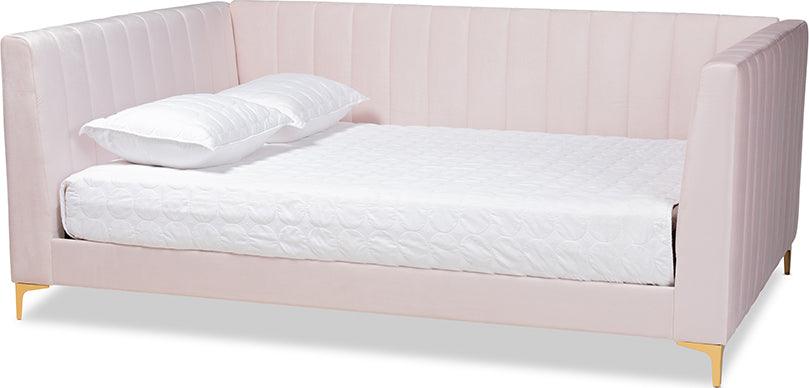 Wholesale Interiors Daybeds - Oksana Light Pink Velvet & Gold Finished Full Size Daybed