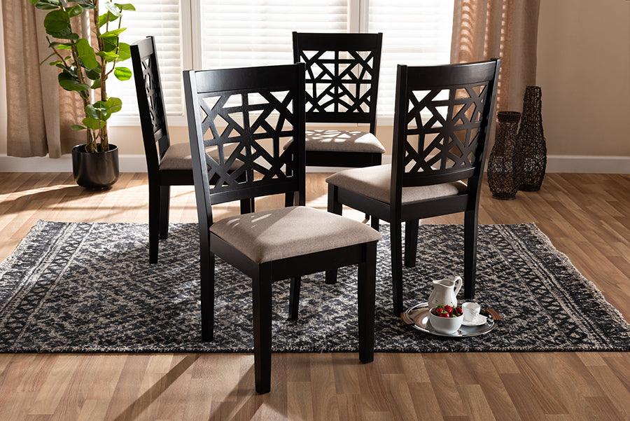 Wholesale Interiors Dining Chairs - Jackson Contemporary Sand Fabric and Brown Finished Wood 4-Piece Dining Chair Set