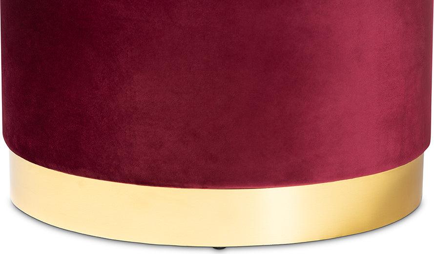 Wholesale Interiors Ottomans & Stools - Marisa Glam and Luxe Red Velvet Fabric Upholstered Gold Finished Storage Ottoman
