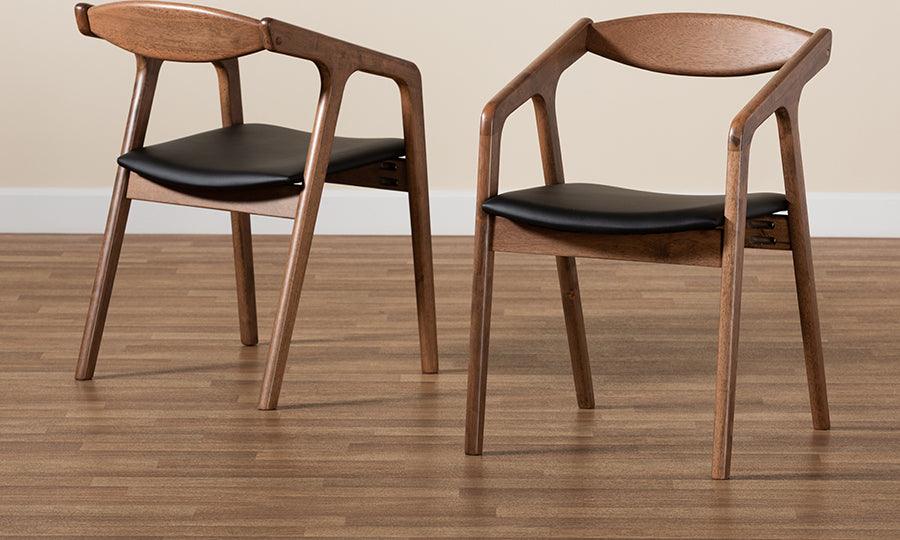 Wholesale Interiors Dining Chairs - Harland Black Faux Leather Upholstered and Walnut Brown Finished Wood 2-Piece Dining Chair Set
