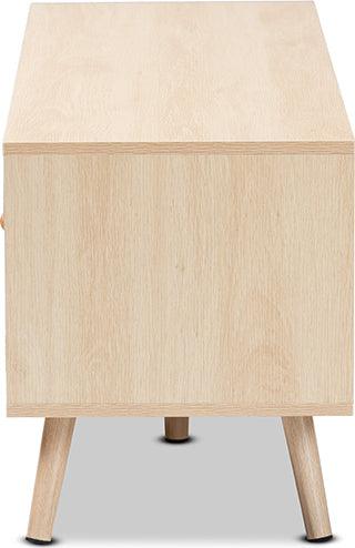 Wholesale Interiors TV & Media Units - Sebille Mid-Century Modern Light Brown Wood 2-Door TV Stand with Natural Rattan