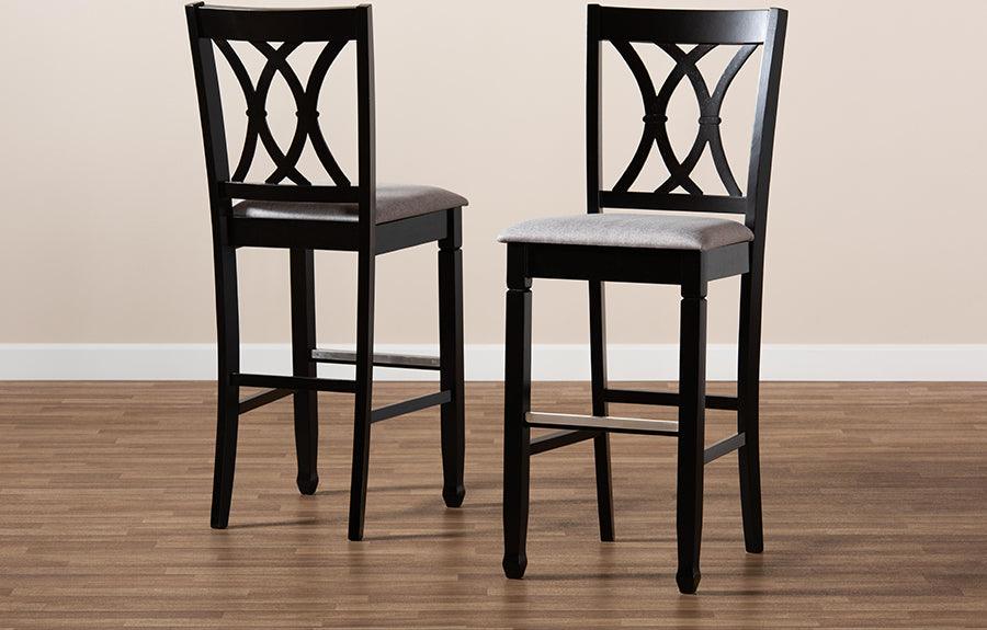 Wholesale Interiors Barstools - Calista Grey Fabric Upholstered and Espresso Brown Finished Wood 2-Piece Bar Stool Set