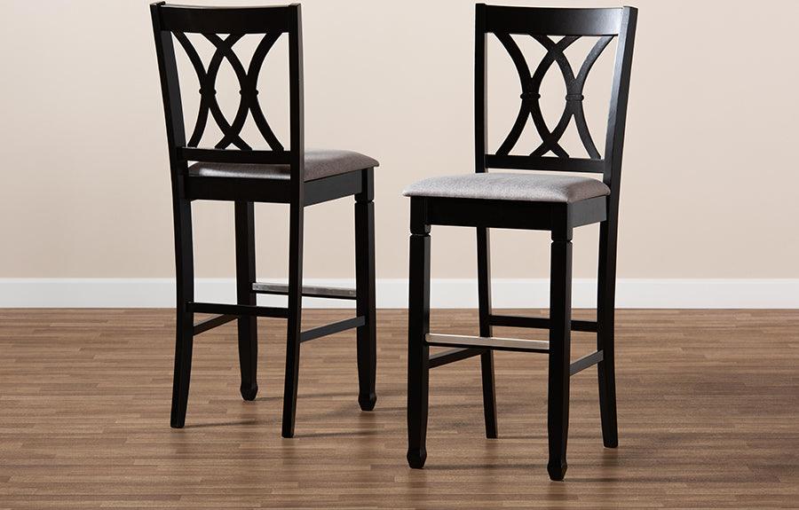 Wholesale Interiors Barstools - Calista Grey Fabric Upholstered and Espresso Brown Finished Wood 2-Piece Bar Stool Set