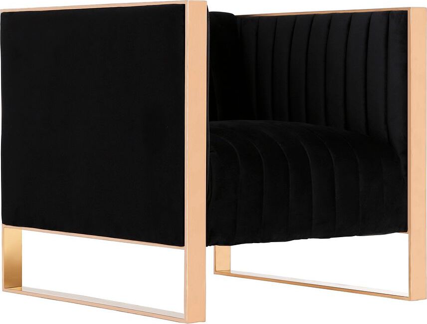Manhattan Comfort Accent Chairs - Trillium Black and Rose Gold Velvet Accent Chair