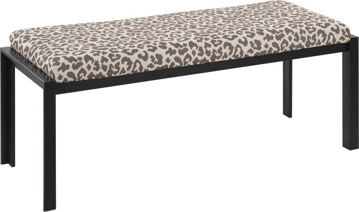 Lumisource Benches - Fuji Contemporary Bench In Black Metal & Beige Leopard Fabric