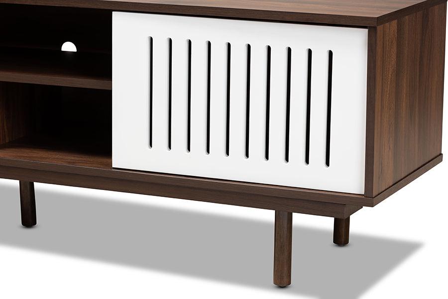 Wholesale Interiors TV & Media Units - Meike Mid-Century Modern Two-Tone Walnut Brown and White Finished Wood TV Stand Walnut & White