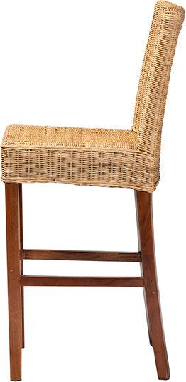 Wholesale Interiors Barstools - Racquel Modern Bohemian Natural Rattan And Mahogany Wood Bar Stool