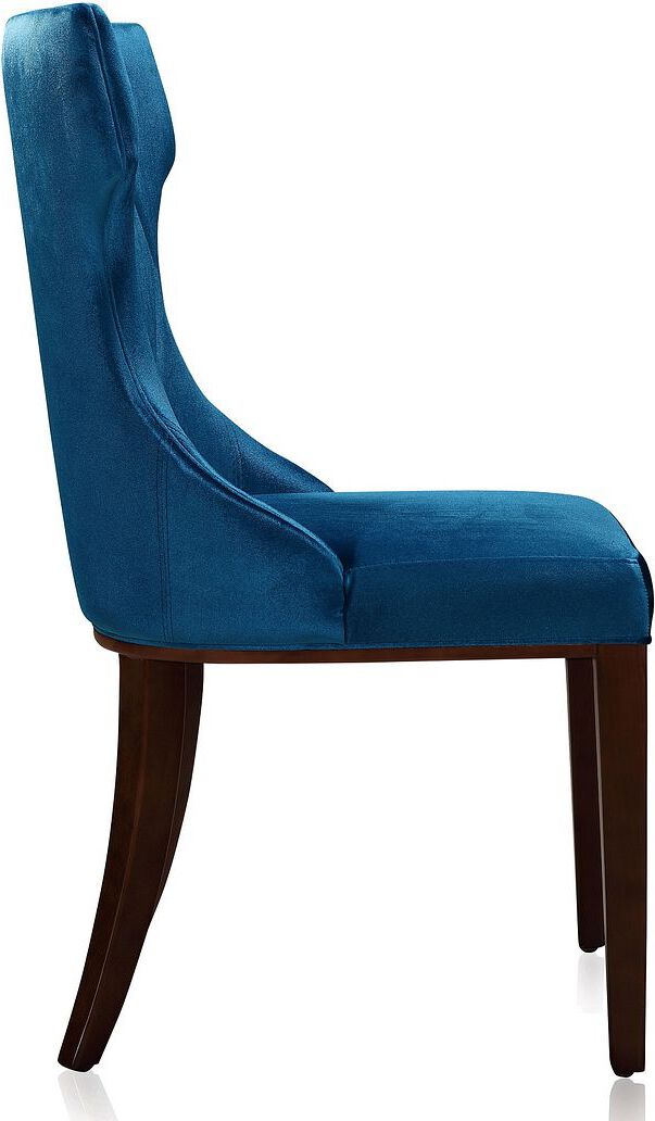 Manhattan Comfort Dining Chairs - Reine Cobalt Blue & Walnut Velvet Dining Chair (Set of Two)