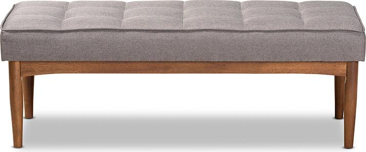 Wholesale Interiors Benches - Sanford Grey Fabric Upholstered and Walnut Brown Finished Wood Dining Bench