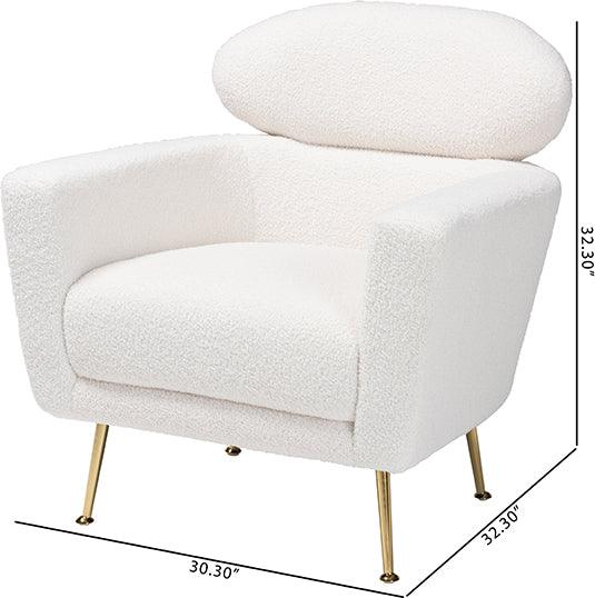 Wholesale Interiors Accent Chairs - Fantasia Modern and Contemporary Ivory Boucle Upholstered and Gold Metal Armchair