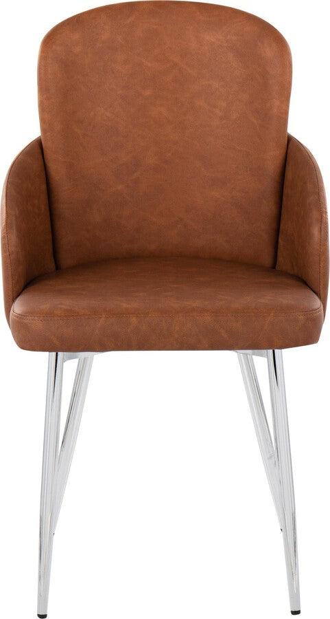 Lumisource Dining Chairs - Dahlia Contemporary Dining Chair In Chrome Metal & Camel Faux Leather With Chrome Accent (Set of 2)