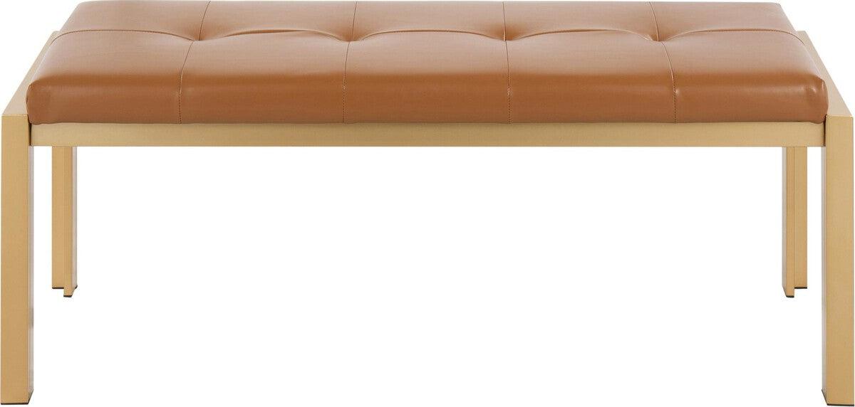 Lumisource Benches - Fuji Contemporary Bench In Gold Metal & Camel Faux Leather