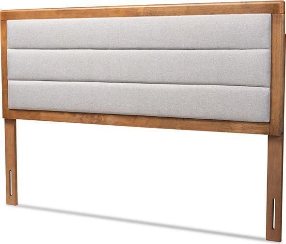 Wholesale Interiors Headboards - Dexter Light Grey Fabric Upholstered and Walnut Brown Finished Wood Full Size Headboard