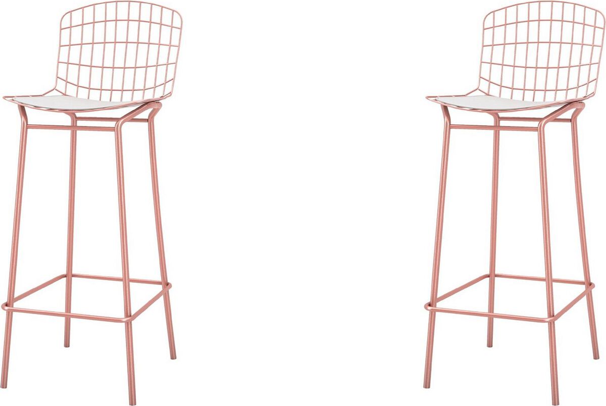 Manhattan Comfort Barstools - Madeline 41.73" Barstool, Set of 2 with Seat Cushion in Rose Pink Gold and White