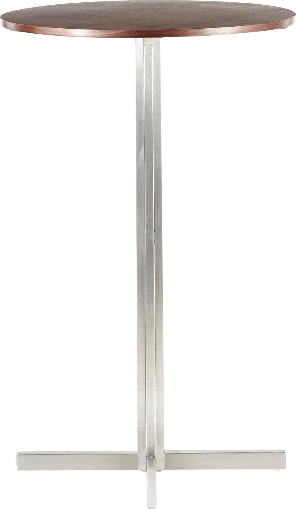 Lumisource Bar Tables - Fuji Contemporary Round Bar Table in Stainless Steel with Walnut Wood Top